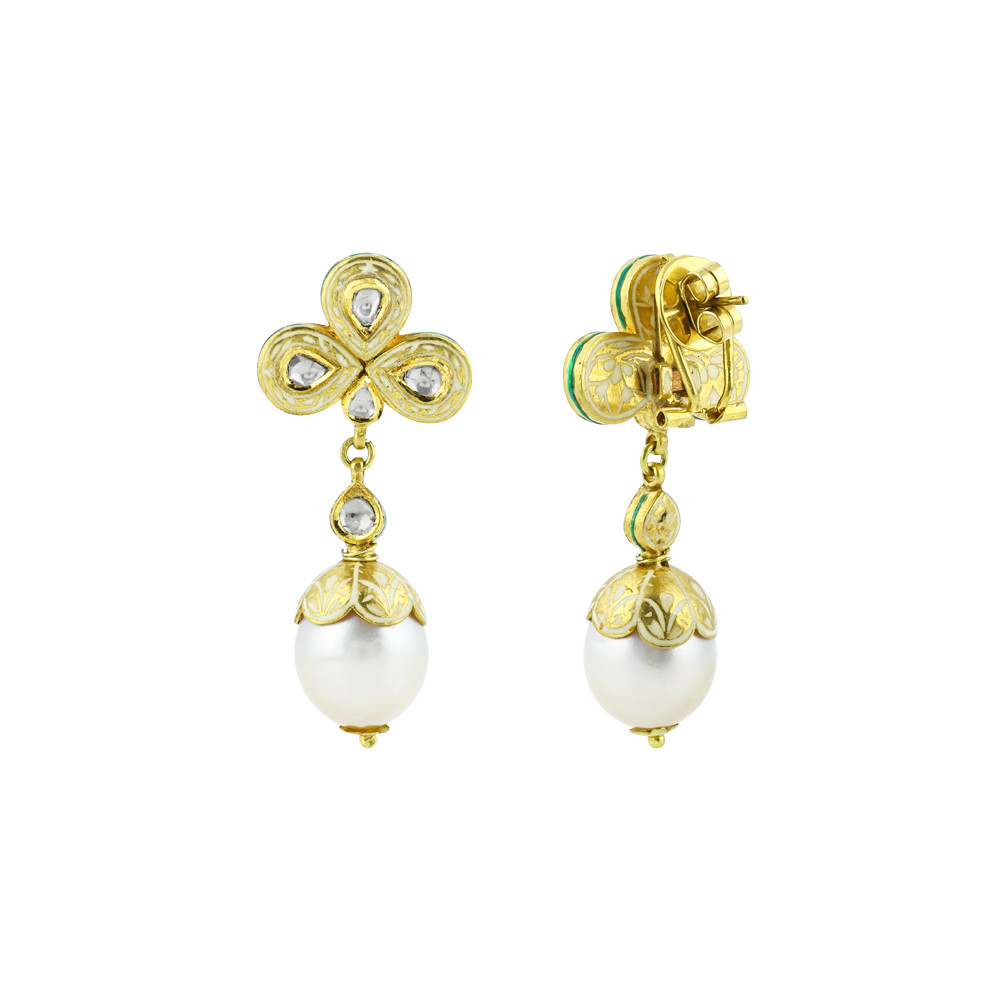 Pearl Necklace Set with Gold Work and Polki Motifs